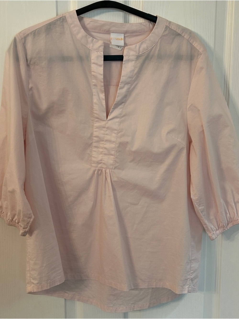 Lole 100% Cotton Split Neck Blouse Pale Pink Womens EUC